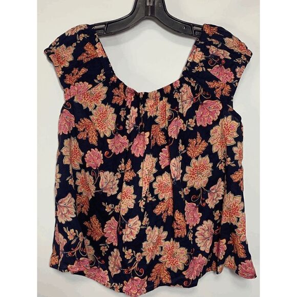 Old Navy Tops - Old Navy Women's Woven Peasant Boho Floral Tie Back Top Blouse Navy Pink Small